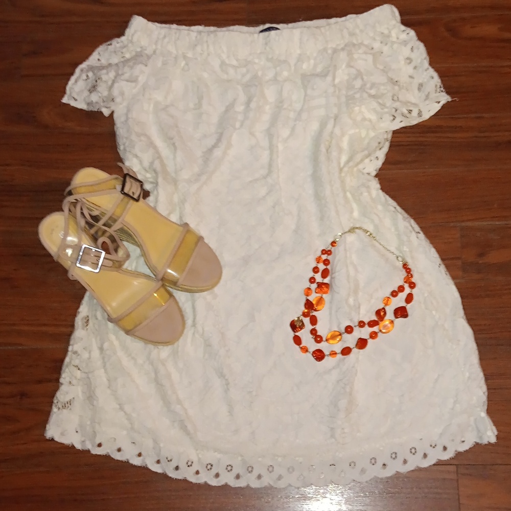 KAARI BLUE CREAM LAVY OFF SHOULDER DRESS